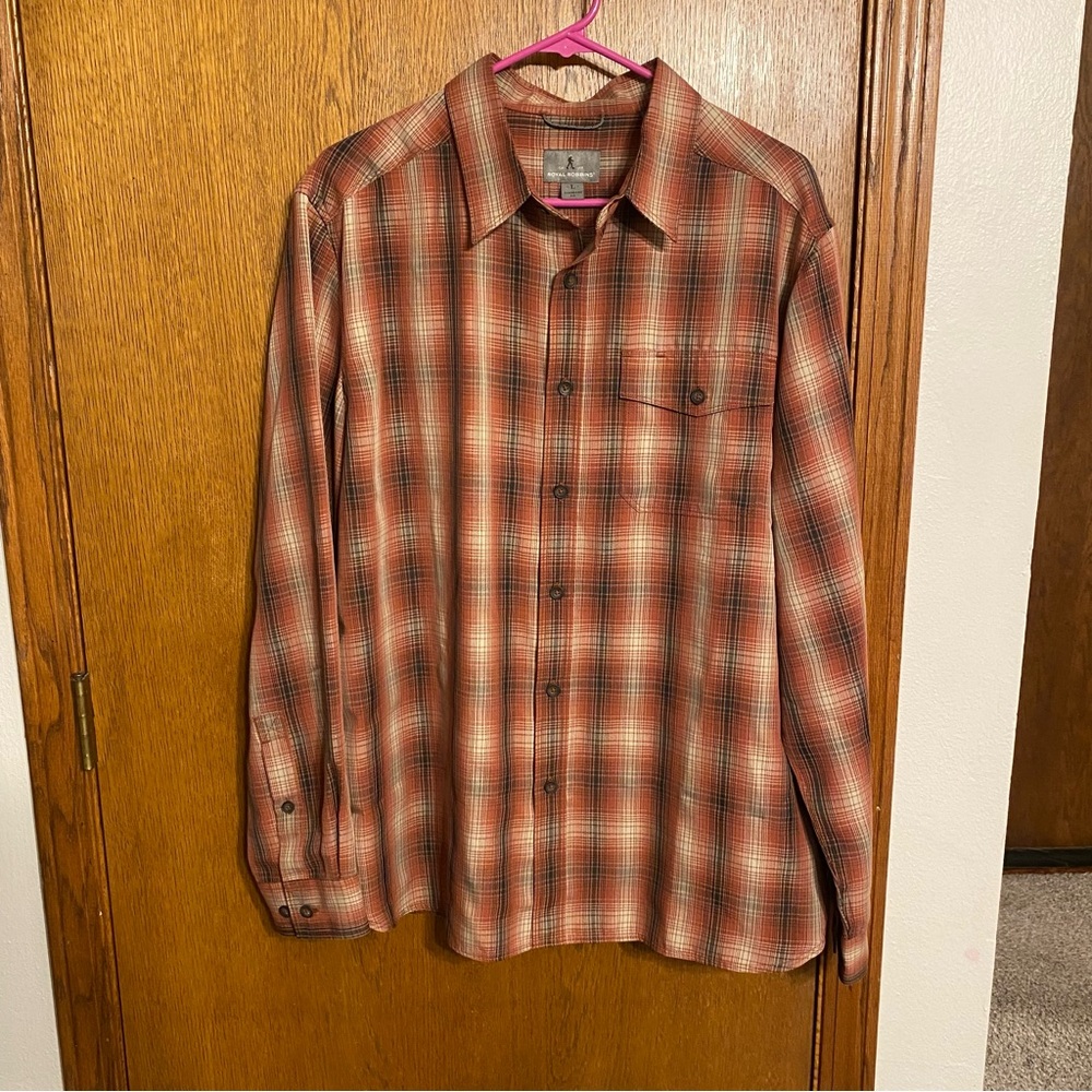 Men’s Large Royal Robbins Plaid Long Sleeve Button Down Shirt